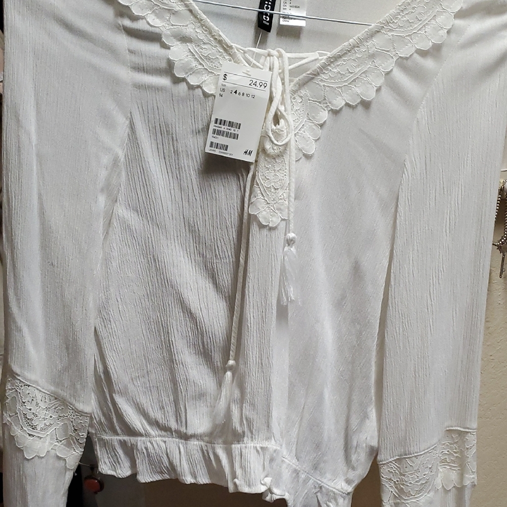 H&M Cream Lace Detail Blouse